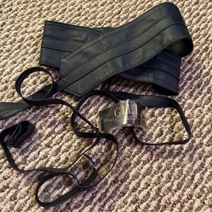 GILI Corset Wrap Belt Leather Medium Large Tie Black NWT
